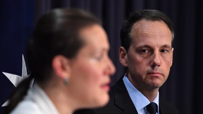 Kelly O'Dwyer with newly-appointed Australian Securities &amp; Investments Commission chairman James Shipton. Pic: AAP