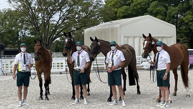 WINNERS: Kevin McNab, Andrew Hoy, Shane Rose, and Stuart Tinney, took home the silver medal at the 2021 Tokyo Olympics team equestrian event. Pic: Andrew Hoy / social media