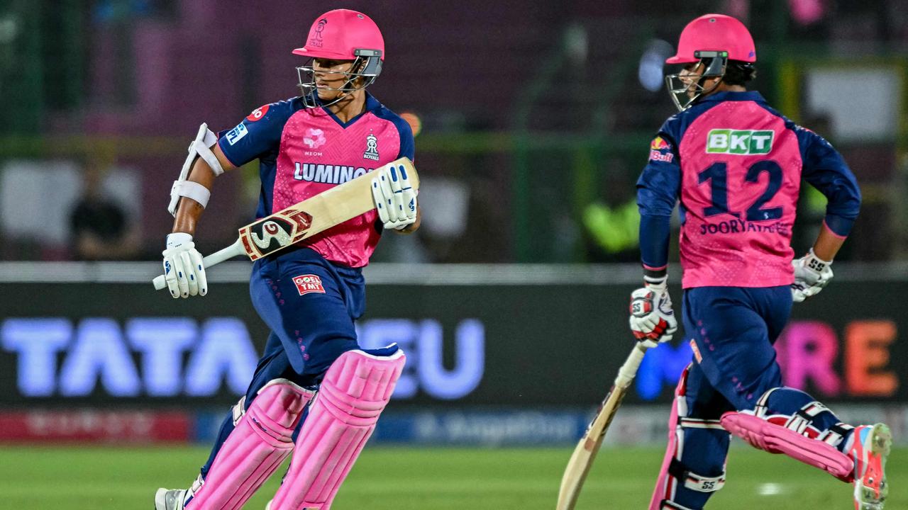 Yashasvi Jaiswal, left, and Suryavanshi launched the Rajasthan Royals chase of 210. Picture: Sajjad Hussain/AFP