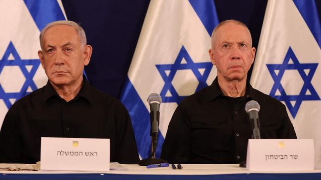 Israeli Prime Minister Benjamin Netanyahu and former defence minister Yoav Gallant. Picture: Abir Sultan/AFP