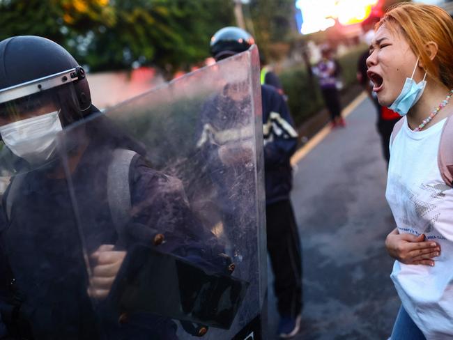 A demonstration in Bangkok as activists call for the resignation of Thailand's Prime Minister Prayut Chan-O-Cha over the handling of the coronavirus crisis. Picture: AFP