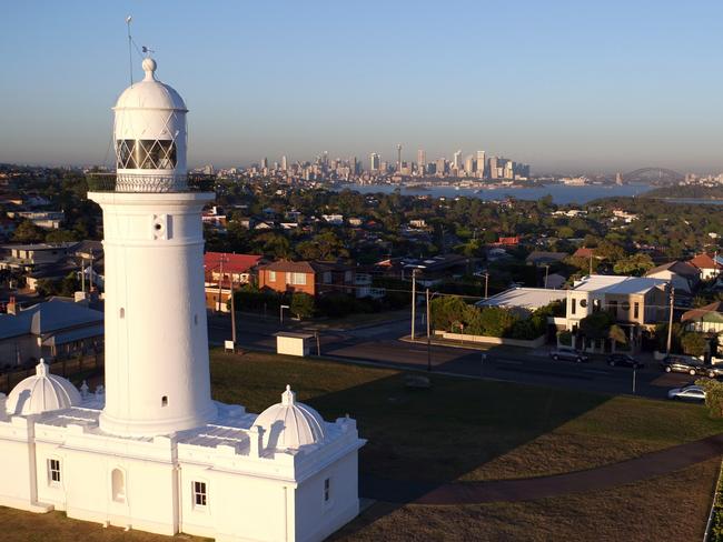 SSunrise at Macquarie Lighthouse at Vaucluse photographed by drone. Picture: Joshua Hulm