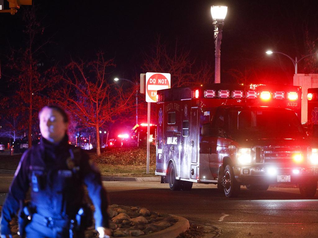 Police and emergency vehicles are on the scene of an active shooter situation on the campus of Michigan State University on February 13, 2023.