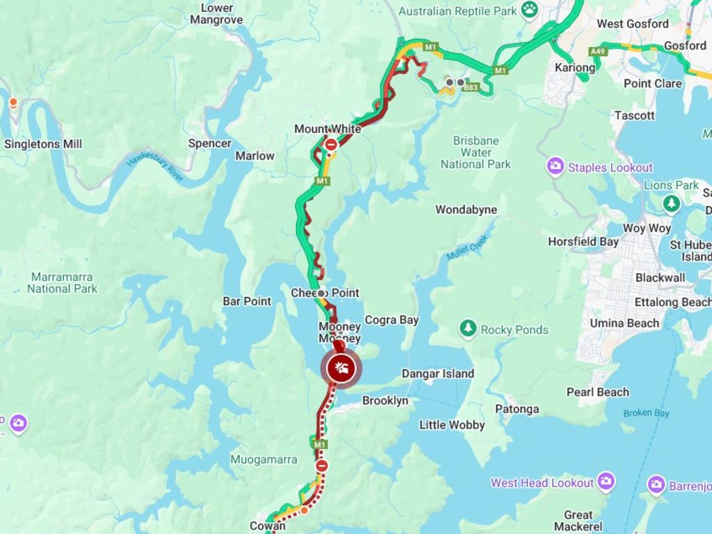 The delays are building past Mount White and towards the Central Coast. Picture: Live Traffic NSW