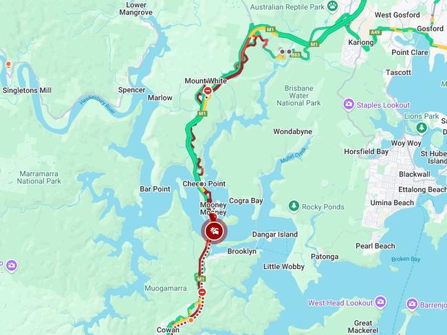 The delays are building past Mount White and towards the Central Coast. Picture: Live Traffic NSW