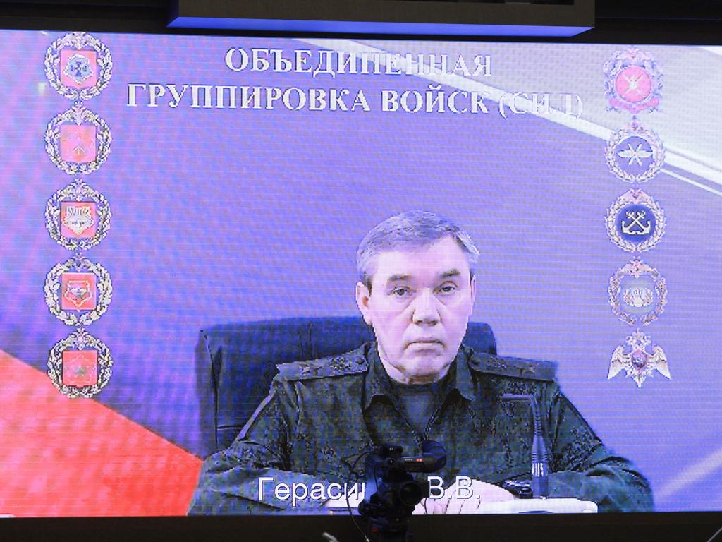 Chief of the General Staff of the Armed Forces of the Russian Federation, Valery Gerasimov joins a meeting with heads of law enforcement agencies to address the situation in the Kursk region. Picture: AFP