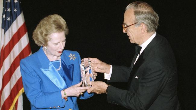 Former British PM Margaret Thatcher with Rupert Murdoch in New York in 1991.