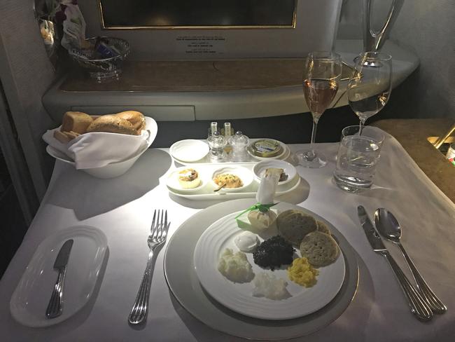 Surely caviar tastes at its best served at 38,000 feet. Picture: Celeste Mitchell