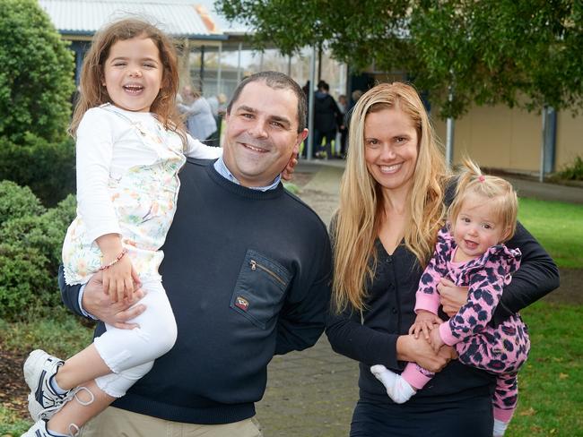 Tony Pasin with wife Fiona and kids Bella and Aria. Picture: Frank Monger