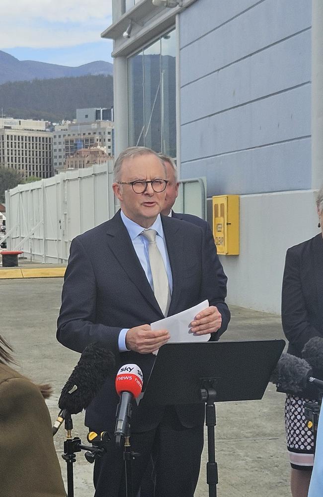 Prime Minister Anthony Albanese in Hobart for wharf upgrade announcements Wednesday, October 16, 2024.