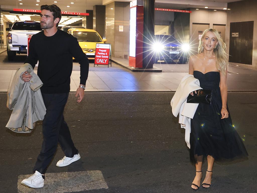 Jackie O and rumoured new boyfriend Jack Tyerman head out for another date night dinner, this time visiting Sydney's popular French dining destination Hubert's. Picture: Media Mode