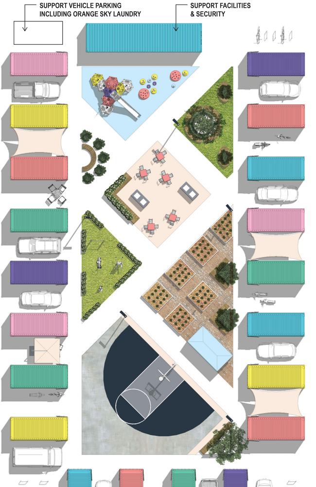 An artist’s impression showing the layout of the shipping containers and facilities under Sue Hickey’s proposal.