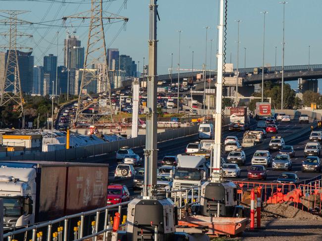 Work on the West Gate Tunnel set to grind to a halt as argby bargy with Transurban goes on. Have been told there's a good vantage spot for the site at the KFC on Williamstown Rd and on New St on South Kingsville. With a long lens you should be able to get some workers and steel structures being built from the KFC. Anything with white tarps is PFAS. Picture: Jason Edwards