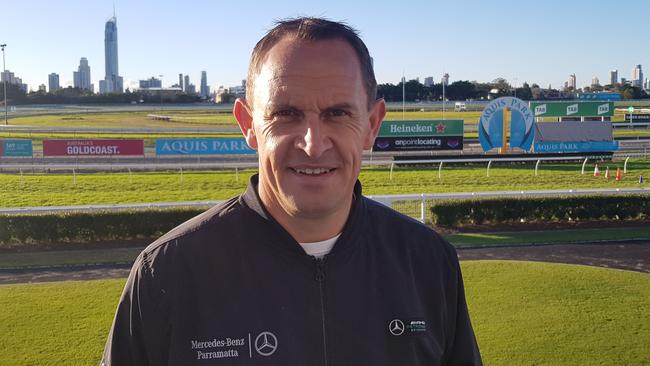 Chris Waller at Gold Coast Turf Club for morning trackwork.