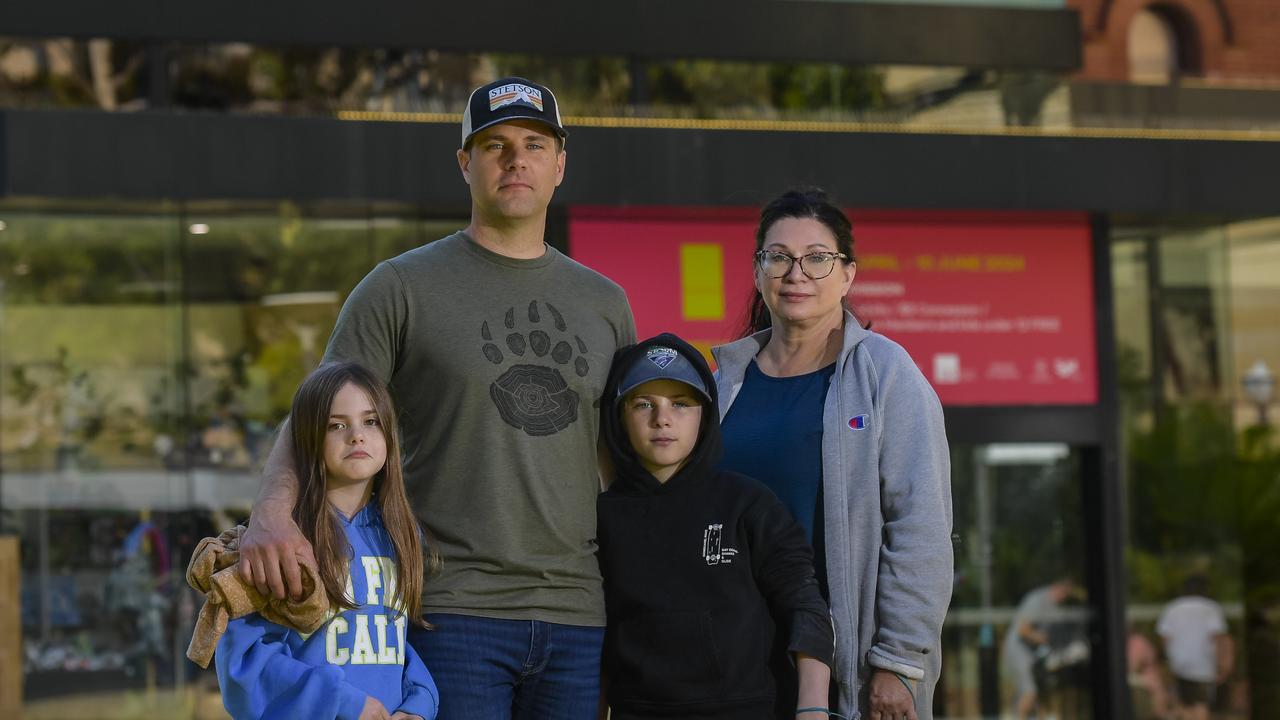 Bronwyn Cullen 10, Declan Cullen 12, Glen Cullen and Patricia Kolida all from British Columbia visiting SA. Picture: NCA NewsWire / RoyVphotography