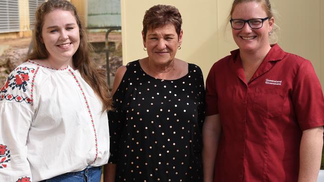 Vanessa Murray (right), with Annaleigh Jackson and Sue Christensen and at an Eidsvold Hospital Memorial Morning Tea, 2019.