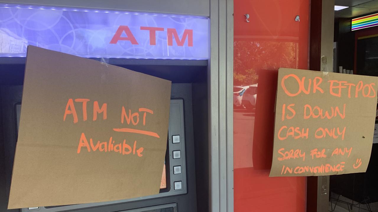 Many businesses in and around flood-affected communities on the North Coast have had Eftpos outages as reception and internet issues have plagued the region during flooding on March 2, 2022. Pictured is a business in East Ballina where no ATM or eftpos was available. Picture: Liana Boss