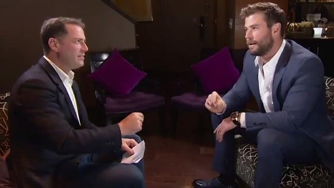 Karl Stefanovic just couldn’t stop being distracted by Chris Hemsworth on The Today Show. Picture: Nine