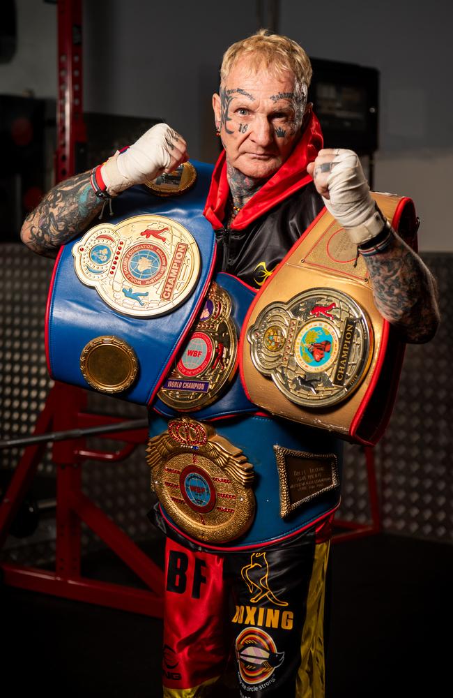 Brett 'Jakamarra' Taylor is the NT's first boxing World Champion, taking out the Masters WBF Super-Middleweight belt in March, 2024. Picture: Pema Tamang Pakhrin