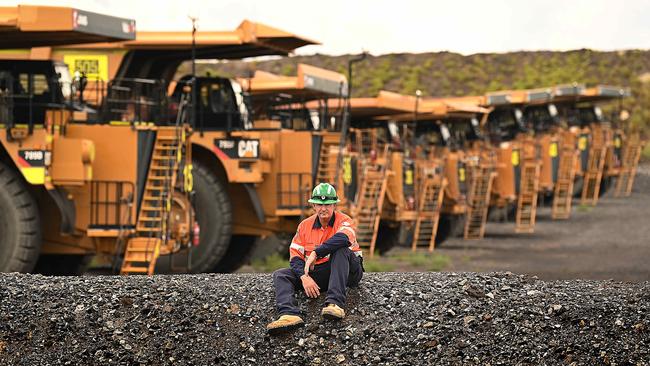 Pit operator Stewart Mills in front of the “Palaszczuk Line” in 2020. Lyndon Mechielsen / The Australian