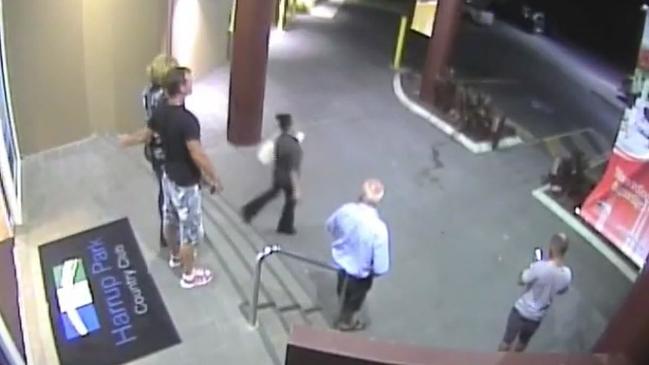 CCTV footage shows Shandee, pictured centre with a white bag, leaving Harrup Park Country Club after working an evening shift, at 11:58pm on February 8, 2013. Source: Supplied