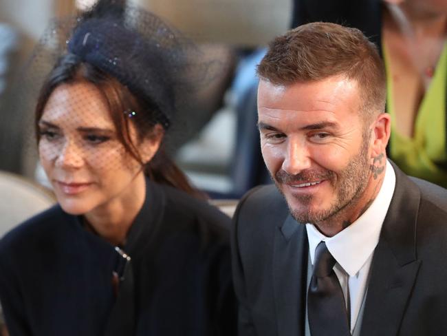 David and Victoria Beckham at St George's Chapel for the wedding of Prince Harry and Meghan Markle. Picture: AFP