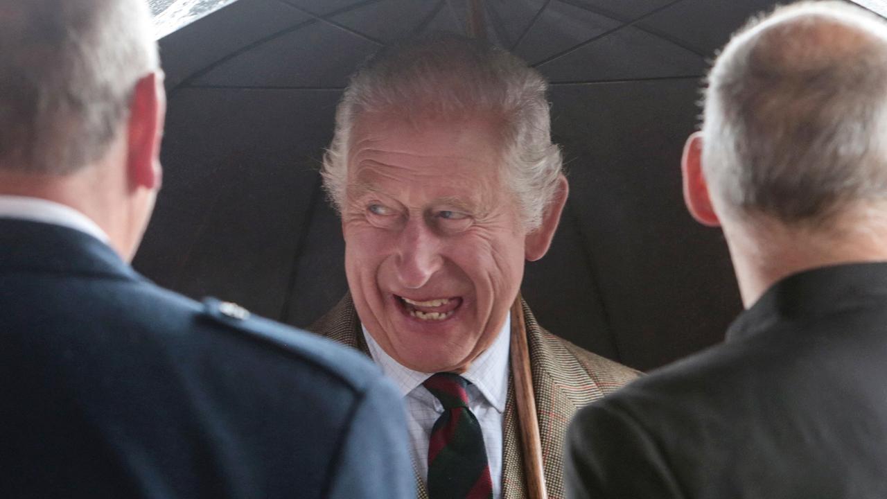 Britain's King Charles III is greeted by members of the public as he takes part in a visit of the 8 Doors Distillery in John O'Groats, Wick, in the Scottish Highlands, on August 2, 2023. (Photo by Robert MacDonald / POOL / AFP)