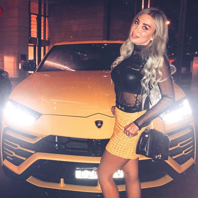 Nissy Nassif with her yellow Lamborghini. Picture: Instagram