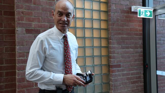 Health Minister Guy Barnett, who has type 1 diabetes, with his blood glucose monitor kit and insulin pump on his waist. Picture: Supplied