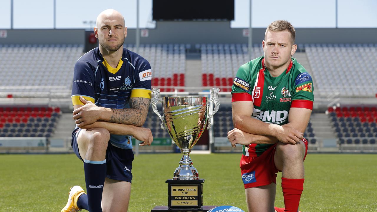 Wynnum Manly Seagulls’ Sam Scarlett (left) will be playing for good mate Mitch Cronin in their grand final against Jack Ahearn (left) Norths Devils. Picture: Josh Woning.