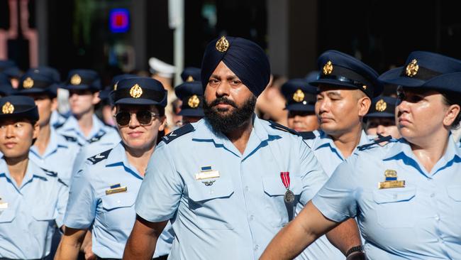 The Anzac Day march through Knuckey Street in Darwin. Picture: Pema Tamang Pakhrin