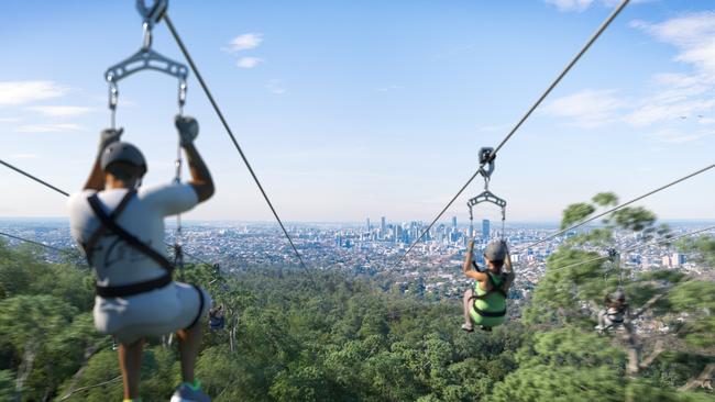 The project includes a fast-paced 1km zipline from Mt Coot-tha’s summit to the Botanic Gardens.