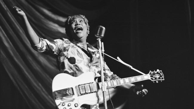 Sister Rosetta Tharpe performs at a Blues and Gospel Caravan tour in the UK, 1964. Photo: Getty.