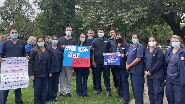 Mental health nurses at the Goulburn nurses and midwives strike on Thursday.