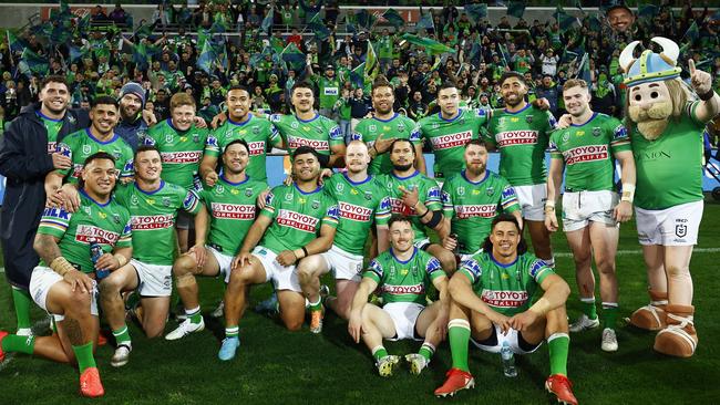 The Raiders after defeating the Storm. Picture: Daniel Pockett/Getty