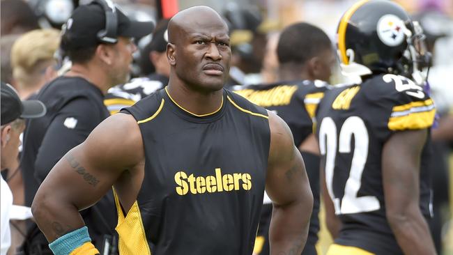 James Harrison as a Steeler earlier this season. (AP Photo/Fred Vuich, File)