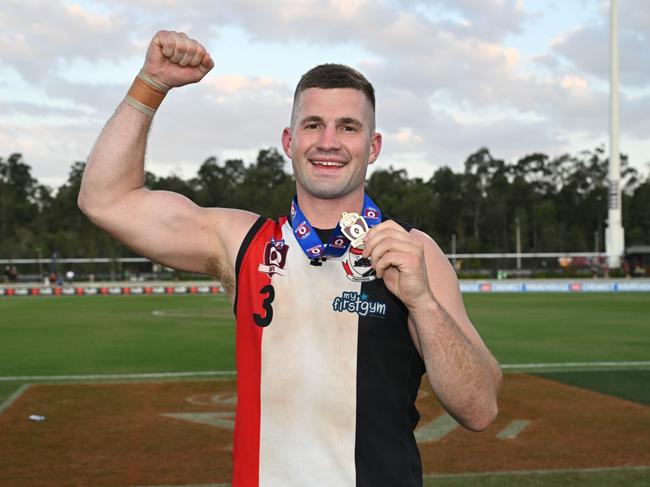 Morningside player Tommy Horne won the Joe Grant Medal in the 2024 QAFL grand final. Picture: Highflyer Images.