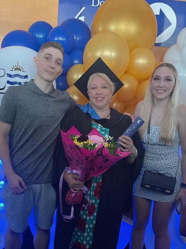 Declan Laverty with his mother Samara and sister Bridget at Samara's university graduation. Picture: Supplied