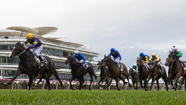 Grunt leads the field in the Makybe Diva Stakes. Picture: Getty Images