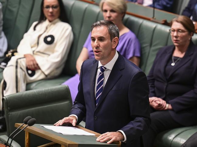 Treasurer Jim Chalmers hands down the 2023 Budget in the House of Representatives at Parliament House.