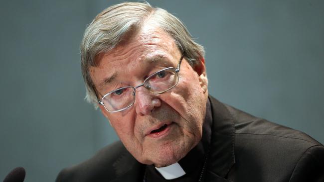 VATICAN CITY, VATICAN - JUNE 29:  Australian Cardinal George Pell attends a press conference at the Holy See Press Room on June 29, 2017 in Vatican City, Vatican. Former archbishop of Sydney cardinal Pell has been charged over historic sex assault offences.  (Photo by Franco Origlia/Redferns)