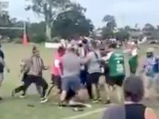 Junior league fight, adults brawl on the field at the  Wynnum V's  Logan Brothers game, Wynnum - Photo Supplied