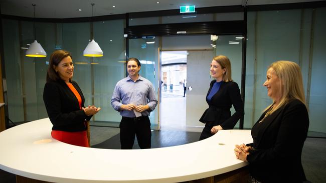 Deb Frecklington (left) and Lauren Day (second from right) inspect the proposed Toowong police beat.