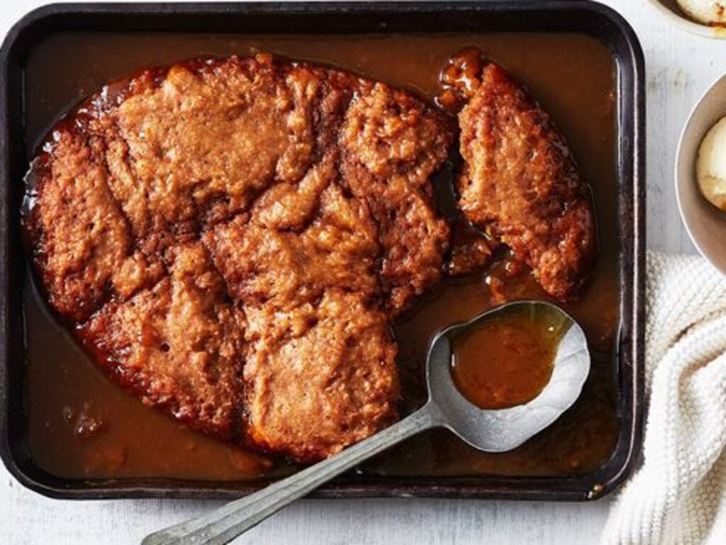 Giant slow cooker golden syrup dumpling.