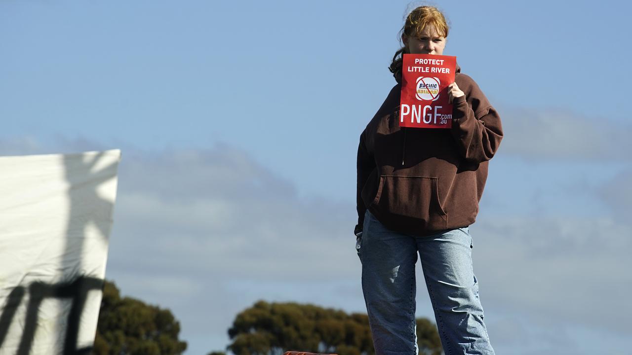 Protesters rally against a $3 billion freight hub at Little River. Picture: NewsWire / Luis Enrique Ascui