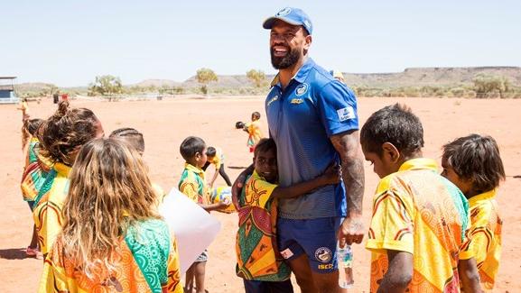 Parramatta forward Manu Ma'u at a community camp in Northern Territory. 