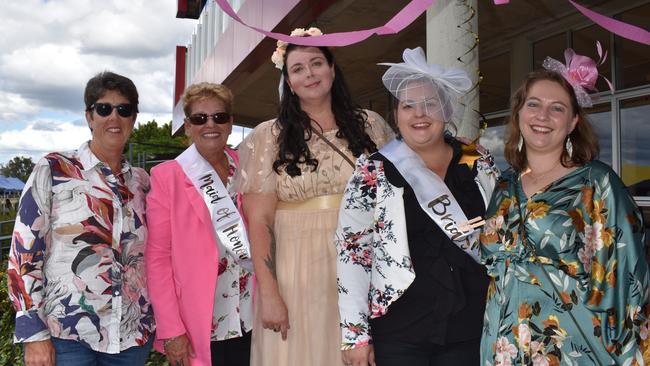 Peta Chapman, Kylie Parker, Sue Chapman, Xadia Kirby and Erin Kincaid at the 100 Club Cup race day 2023 in Gympie.