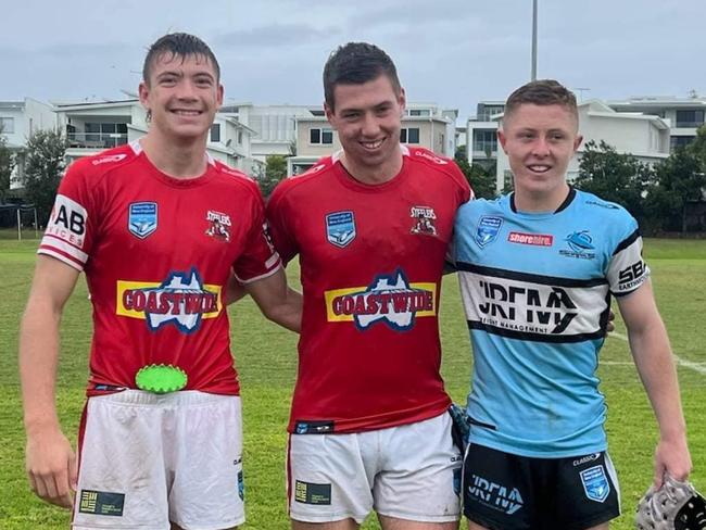 Thirroul Butchers players in their junior rep footy colours (left to right): Aaymon Fitzgibbon, Jackson Smith, Ty Bursill. Picture: Thirroul Butchers Facebook