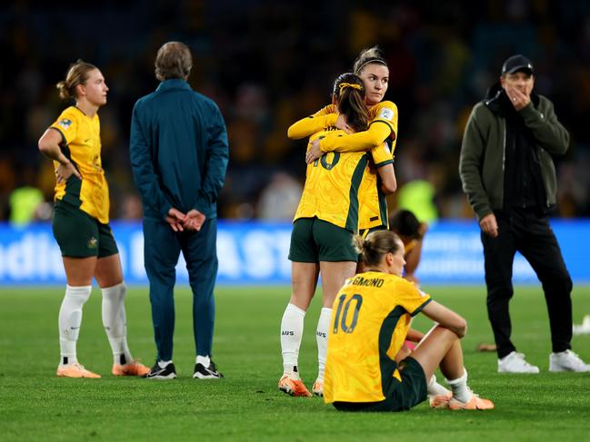 The Matildas after the loss. Picture: Cameron Spencer/Getty