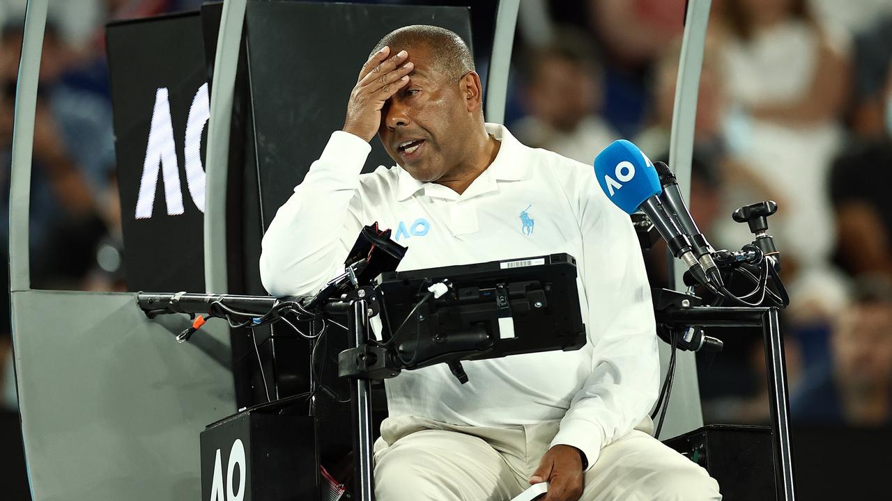 Kyrgios had a running battle with chair umpire Carlos Bernardes. Picture: Getty Images